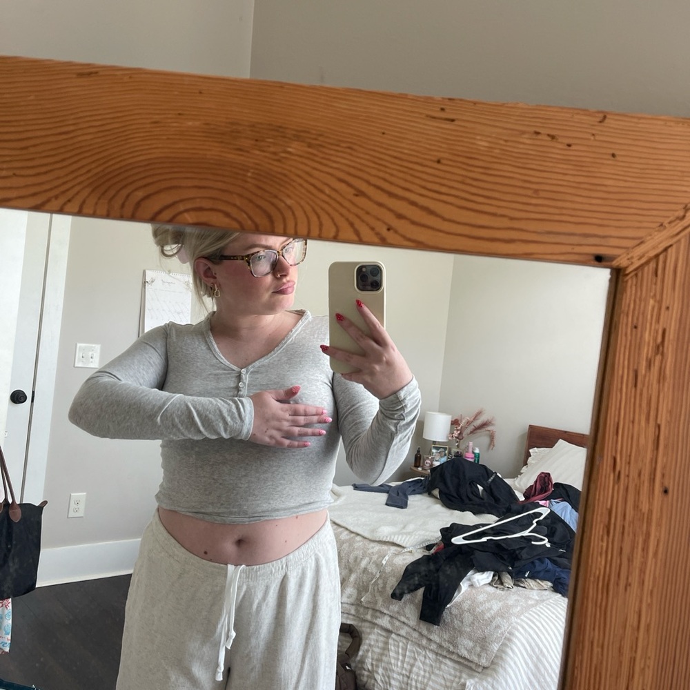 SKIMS Gray Long Sleeve Henley Tee